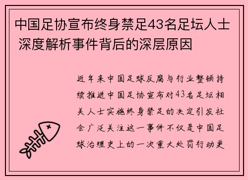 中国足协宣布终身禁足43名足坛人士 深度解析事件背后的深层原因